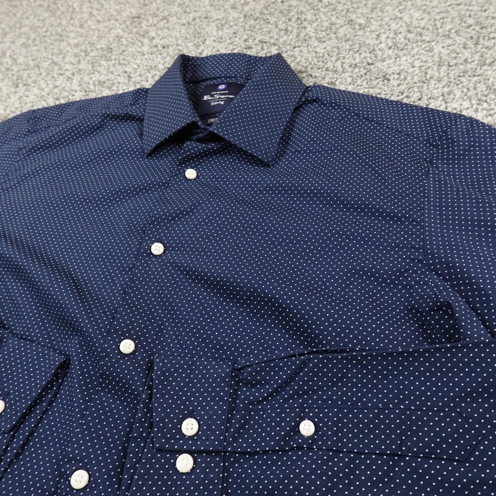 Ben Sherman Shirt Mens M 15.5 33-34 Blue Polka Dot Long Sleeve Button Up Dress